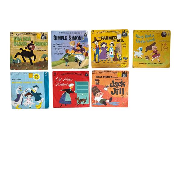 Vintage 1960s Disneyland 45 RPM Vinyl Records Set Mother Goose Rhymes Lot of 7 - Picture 1 of 4